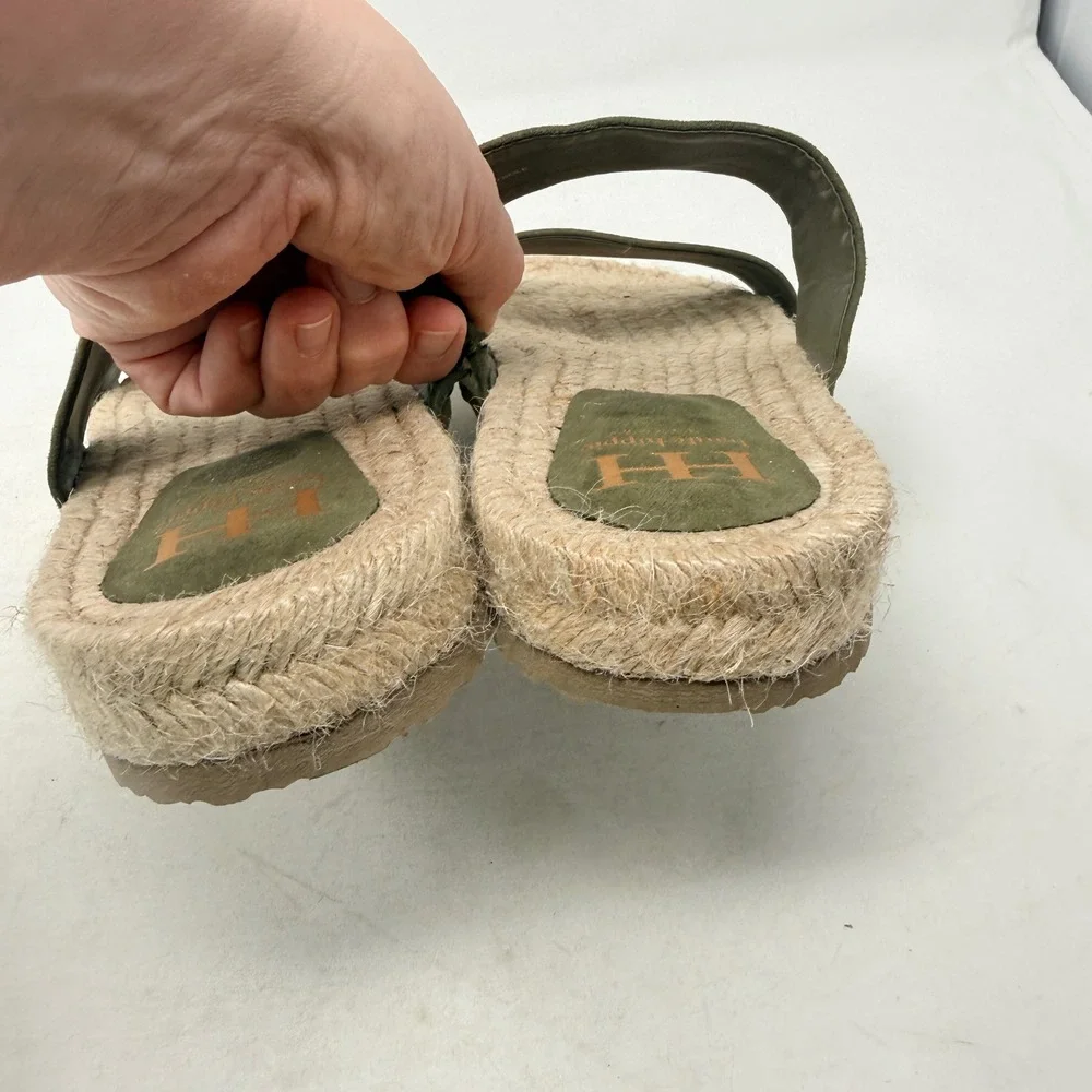 Haute Hippie Nori Espadrille Slide Sandals Suede Double Strap Olive Green‎ Flat